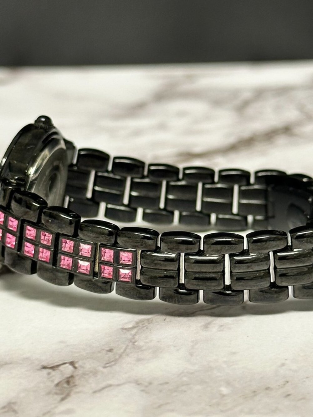 Armitron Watch Women Black Dial Pink Clear Crystal Bezel New Battery 6.5 Inch - Picture 4 of 10
